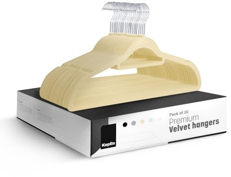 KEPLIN Sammetshängare 20-pack – halkfria klädhängare med slipstång och 360° krok – hållbar och robust, platsbesparande garderobsorganisatör för kostymer, jackor och kläder – hemförvaringslösning