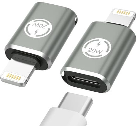 MoKo Adaptador USB C a Lightning, 2 PZS Conector Tipo-C Hembra a Lightning Macho para iPhone 14/13/12/11/XS/XR/SE, iPad/iPod/AirPods, Carga Rápida, Alta Transferencia, NO para Audio/OTG, Gris Verdoso