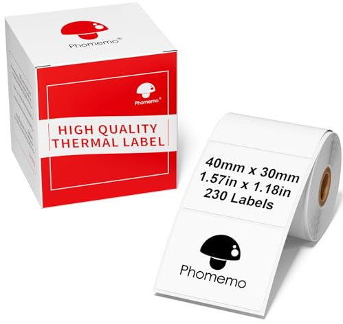 Phomemo M110 Etiketten Selbstklebende für M110/M220, 40x30mm, 230 PCS | Phomemo Selbstklebende Thermodirekt Etiketten für Schule, Heim, Büro, Einzelhandel, für M110/M220/M221/M108/M250/M120, Weiß