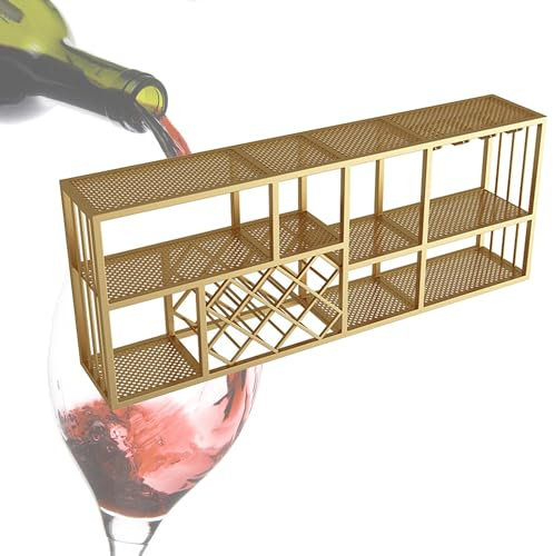 Botellero Vino Pared Vinoteca con Estante para Copas de Vino Wine Rack Garrafeira de Vino Mueble Bar Mini Bar para Casa Salon Estantes de Almacenamiento para Cocina Despensa Bodega Bar ( Color : Gold