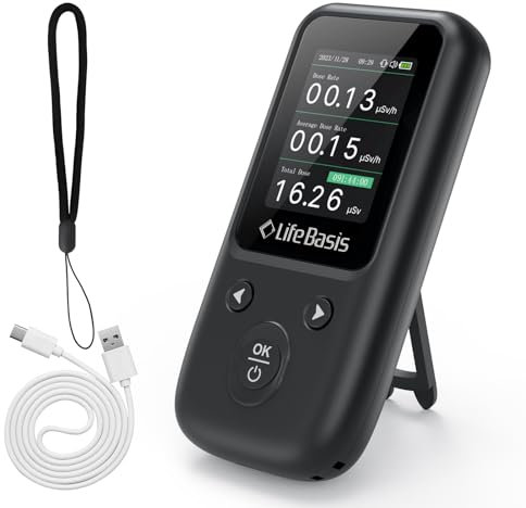 LifeBasis Geigerzähler, Dosimeter Strahlungsdetektor zur Messung von Radioaktivität, Hochgenauer Nuklearstrahlungsdetektor, Tragbarer Beta Gamma Röntgen-Tester mit TFT Anzeige, USB wiederaufladbar