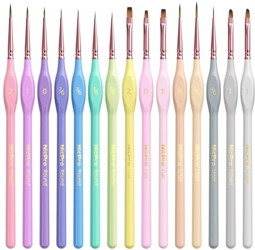 Nicpro 15 pezzi micro pennelli per dipingere, pennelli pittura estetici pastello con punta fine per acrilico, olio, acquerello, artigianato, modelli, miniature, pittura rupestre, pittura con i numeri