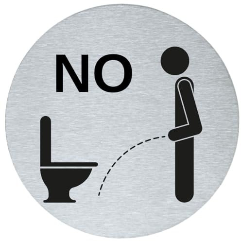 stahl-design-tebart Plaque signalétique pictogramme ronde 7,5 cm en acier inoxydable autocollant 3M surface adhésive gravée aspect élégant signalisation durable WC ne pas debout - 7,5 x 7,5 x 0,1 cm