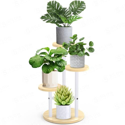 STLOVe 3 Tier Tall Garden Flower Stand, Decor Corner Stand Outdoor Indoor, Modern Flower Pot Shelf Planter Holder - White
