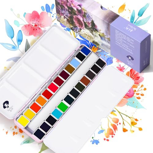 Paul Rubens Aquarellfarben Set, 24 lebendige florale Farben in Künstlerqualität mit tragbarer Metallbox für Künstler, Anfänger, Hobbyisten und Studenten