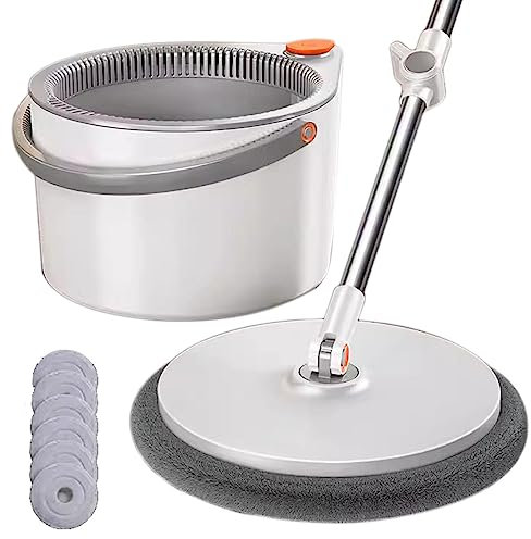 Set di mocio e secchio per pavimenti piatti con strizzatore, sistema autopulente, 5 panni in microfibra, separano l'acqua pulita e sporca, per legno duro, laminato, piastrelle