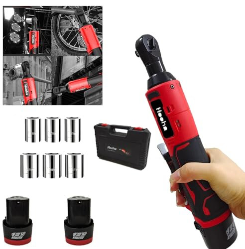Hooha 3/8 Zoll Akku-Ratsche Elektrischer Ratschenschlüssel Kit Mit 11, 12, 13, 14, 15, 17 Mm Steckschlüsseleinsätze,Elektro-Ratschenschrauber Mit 65N.m, Max 230 Rpm, 2 * 2000mah,1 Hour-Schnell-Ladung