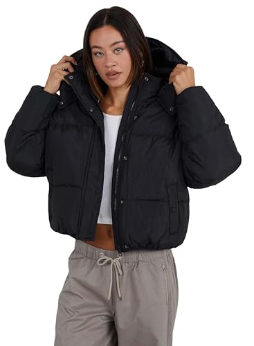 kraftd Women's Jacket Oversized High Neck Puffer Jackets For Ladies | Cropped Coat | Winter Clothing | Hooded Coats (Black, 14)