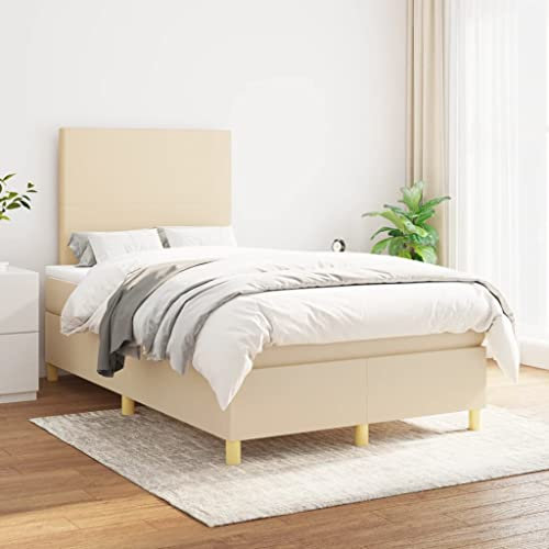 THOYTOUI Boxspringbett, Bett Seniorenbett Futonbett Tagesbett Geeignet für Studentenwohnheim Wohnungen Schlafzimmer Hotels mit Matratze Creme 120x200 cm Stoff
