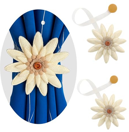 GIRASOLE HOME Fermatenda in Stoffa a Forma di Fiore 11 Petali con Magneti 2 Pezzi, Panna