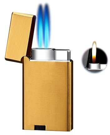 Doppelflamme, winddichtes Feuerzeug, weiche Flamme, Brennstoff-Fensterfeuerzeug, Butan-Metallfeuerzeug, Jet-Flamme-Feuerzeug, verstellbares Flammenfeuerzeug for Kerzen, Camping, drinnen und draußen(Go