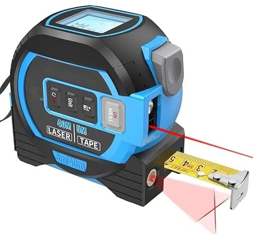 COQALINEX Mètre À Ruban Laser, Ruban À Mesurer Infrarouge 3 en 1, La Règle Toute-puissante, Mètre À Ruban Numérique avec Laser, Télémètre Laser avec Écran LED, Outil De Mesure Laser(Blue)
