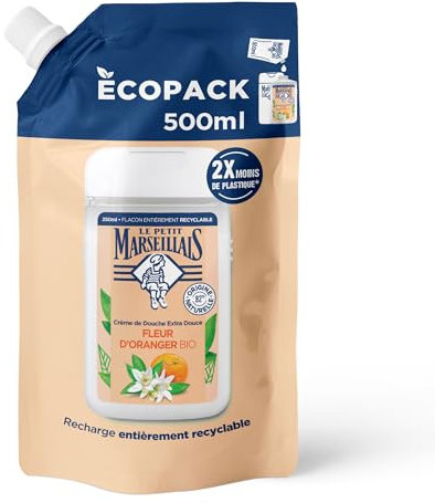 Le Petit Marseillais | Ricarica crema doccia extra morbida fiore di orzo biologico (ecopack da 500 ml) – gel doccia con 92% ingredienti di origine naturale – imballaggio completamente riciclabile