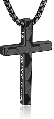 WINFY Soccer Cross Necklace for Boys Men Inspirational Christian Bible Verse Cross Pendant Stainless Steel Chain 20+2 inch Soccer Jewelry Religious Gift for Men(Black 1-9)