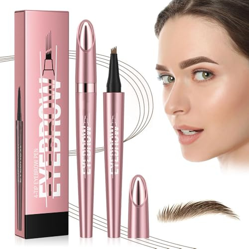 2025 Neu Magischer Augenbrauenstift Wasserfest, 3D Microblading Augenbrauenstift Dunkelbraun Eyebrow Pencil mit 4 Gabelspitze Applikator, Erzeugt Mühelos Natürlich Aussehende Brauen (1#-Hellbraun)