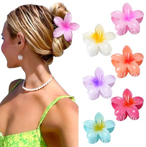 SECRET AROMA Paquete de 6 pinzas para el pelo con diseño de flores grandes y bonitas, accesorios hawaianos para el pelo, pinzas para el pelo de playa para mujeres y niñas