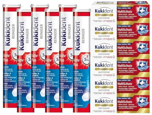 Kukident Aktiv Plus 6x33 Tabs & Haftcreme Professionell Haftstark 6x40g – Großpackung für Zahnprothesenpflege mit kraftvoller Reinigung & starker Haftung – für täglichen Einsatz