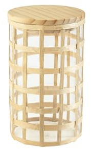 H&H Barattolo in Vetro Borosilicato Trasparente con Intreccio di Paglia e Tappo in Legno Chiaro con Guarnizione – Capacità 1050 cc – Contenitore Ermetico – No Lavastoviglie