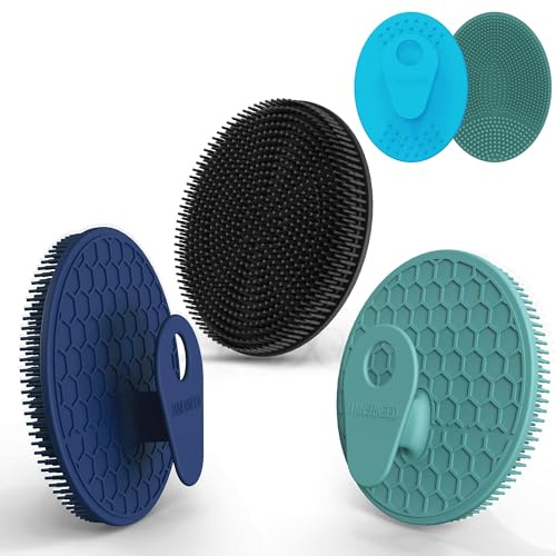 INNERNEED Spazzola esfoliante delicata in silicone per uso alimentare, per donne e uomini, per una pulizia profonda per tutti i tipi di pelle, più igienica e ben schiumosa (nero+verde scuro+blu scuro)