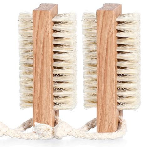 YBEATY 2 Pcs Natural Wooden Nail Brush Double Sided Hand and Nail Cleaning Brush Deep Clean Under Nails Fingernails Non-Slip Bristles with Hanging Rope Hand Garden Salon