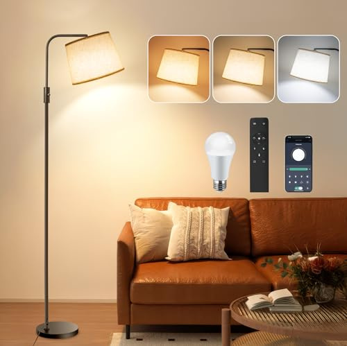 CRLL Lampada LED per Salotto : Lampada da Lettura con Controllo via APP e Telecomando, Testa della Lampada con Angolo Aggiustabile, 12W, 3 Temperature di Colore, Soggiorno,Camera da Letto,Ufficio