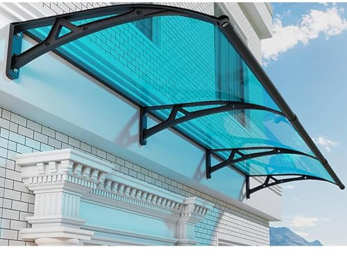 Blå ytterdörr markis baldakin – 120 x 320 cm aluminiumlegering skydd för veranda uteplats fönster och däck med dräneringsspår – väderbeständig skugglösning
