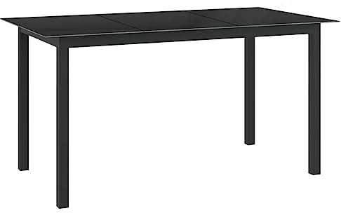 Frdhee Tavolo da birra, terrazze, tavolino da giardino, nero, 150 x 90 x 74 cm, in alluminio e vetro, per interni ed esterni