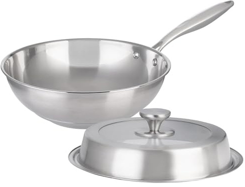 Rosenstein & Söhne Wok: Edelstahl-Wokpfanne, unbeschichtet, für alle Herdarten, Ø 28 cm (Edelstahlpfanne, Edelstahl Wok, Gaskocher)