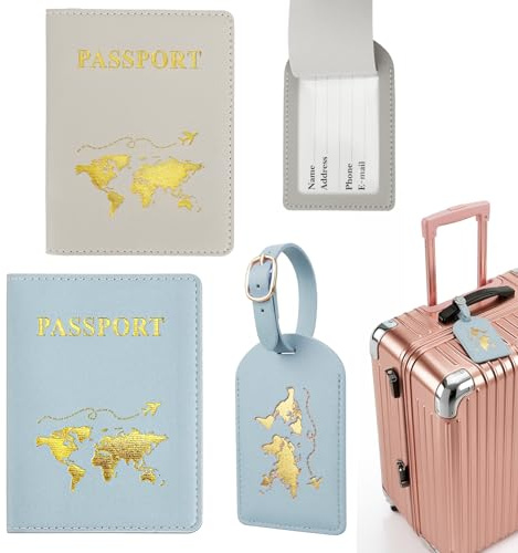 Ervoxo Custodia per passaporto, 2 pezzi Custodia per passaporto con 2 targhette per bagagli, Porta passaporto, Copertina per passaporto, Custodia per passaporto, Custodie per passaporto con targhette