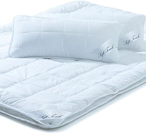 aqua-textil Soft Touch Bettdecke 4 Jahreszeiten 220 x 240 cm Set inkl 2X Kopfkissen 40 x 80 cm Winter Sommer Steppdecke Oeko-TEX