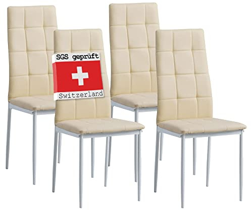 ALBATROS Esszimmerstühle 4er Set Rimini, Beige - Edles Italienisches Design, Kunstleder-Bezug, bequemer Polsterstuhl - Moderner Küchenstuhl, Stuhl Esszimmer oder Esstisch Stuhl