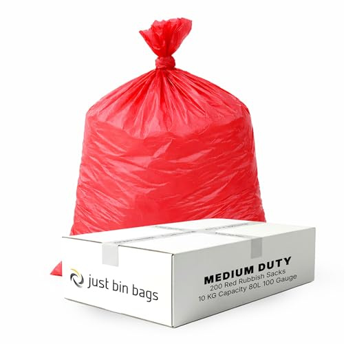 Just Bin Bags 200 x 80L Red Refuse Sacks - 25 Micron - Medium-Duty | Durable, reliable refuse sacks for everyday waste handling.