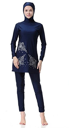 WOWDECOR Islamic Swimwear Muslim Swimsuits for Women Girl Full Cover Burkini Swimming Beachwear (Navy Blue, XL(Height: 5'4-5'7))