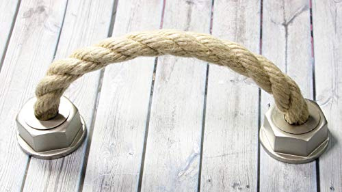 LGM-Beschlag Möbelgriff Rope, Landhaus, Vintage, Seil, Kunststoff metallisiert - warmgrau, Schnur - beige, 165 mm x 50 mm x 37 mm, LA 128 mm, 51532