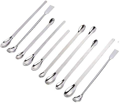 Acier Inoxydable échantillonnage Cuillère Laboratoire Scoops Lab Mélanger Spatule, Emballer 4 Têtes Simples, 4 Têtes Doubles, 2 Têtes Carrées (Argent)
