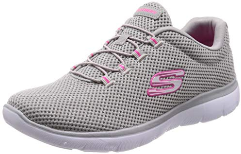 Skechers Womens Summits Artistry Chic Sneaker, Gray Mesh Hot Pink Trim, 3.5 UK