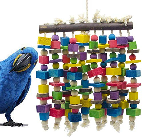 Deloky Large Bird Parrot Chewing Toy - Multicolored Natural Wooden Blocks Bird Parrot Tearing Toys Suggested for Large Macaws cokatoos,African Grey and a Variety of Amazon Parrots(15.7 X 9.8)