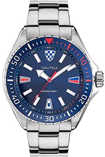 Nautica Orologio da polso uomo al quarzo casual bracciale e cassa in acciaio inox di colore grigio display analogico blu - NAPCPS904