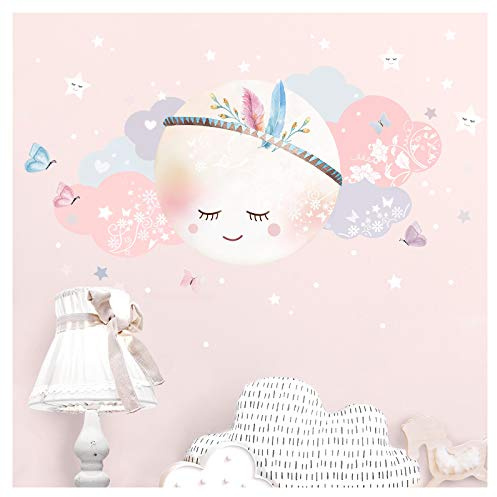 Little Deco Wandsticker Kinderzimmer Mädchen Mond & Wolken I L - 60 x 31 cm (BxH) I Wandtattoo Babyzimmer selbstklebend Wandaufkleber Sterne Kinder DL268