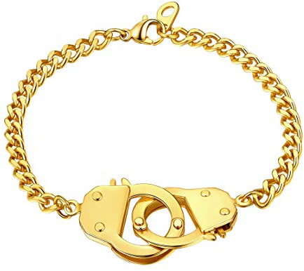 FindChic Handcuff Bracelets for Women Partners in Crime 14K Gold Plated Cuban Link Chain 7.5inch Infinity Statement Best Friends Bracelets Bangles for Men & Women