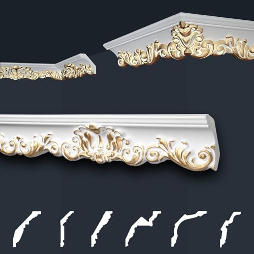Marbet Deckenleisten gold Sparpaket aus Styropor EPS - Stuckleisten gemustert, im traditionellen Design - (20 Meter B-35 G) Styroporleisten Zierprofile Stuck