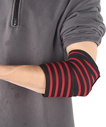 Sport Elbow Brace Sports Bandage Strap Élastique Coude Wrap Coude Support Wrap pour Tennis Haltérophilie(Rayures noires et rouges), équipement De Protection De Sport