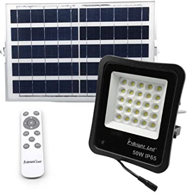 F BRIGHT Foco Proyector Led Exterior 50w 3000k, con placa solar, sensor crepuscular, IP65, control remoto y 5 mts de cable (3000k)