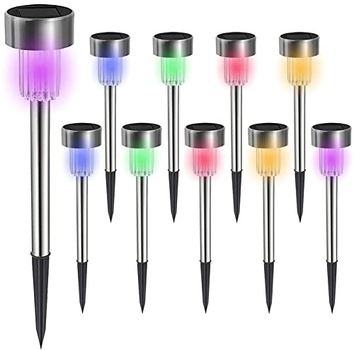 Melofo Outdoor Solar Stake Lights 10 Pack LED Waterproof Stainless Steel Garden Lights for Holiday Garden Pathway Patio Yard