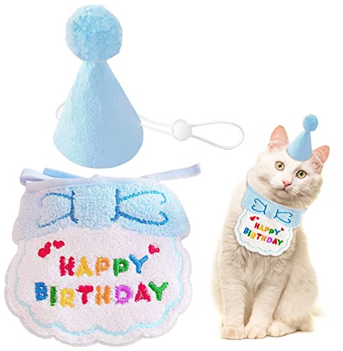 Hundegeburtstagsbandana, Katzengeburtstagshut, Hundegeburtstagshut, Hundepartyhut, Hund, Alles Gute zum Geburtstag, Lätzchen, Haustier-Geburtstagsfeier, Dekorationsset (blau)