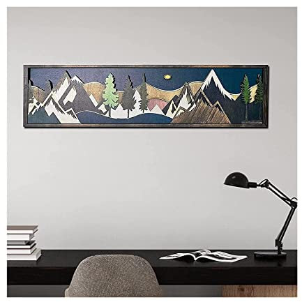 OLOTU Wanddeko Handgefertigte Wanddekoration aus Holz, Wald, Berg, Wandkunst, 3D-Sonnenuntergang und Mondschein, natürliche Landschaftskunst, rustikale Bauernhaus-Kunst Geschenke