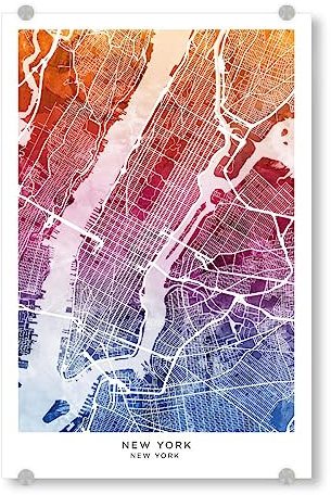 artboxONE Acrylglasbild 150x100 cm Städte Straßenkarten von New York City - Bild New York Karte malerei