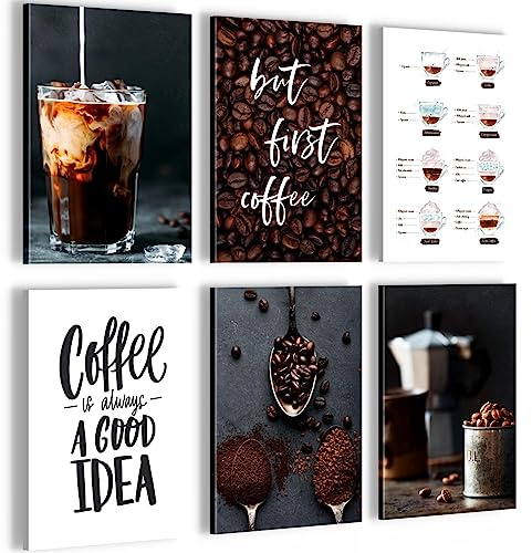 Novart Wandbilder Set Kaffee Coffee - KOMPLETT AUFHÄNGFERTIG - Made in Germany - Moderne Bilder Esszimmer Küchenbilder - N027664a