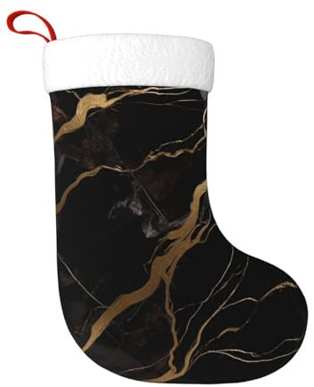 YAzgaN Schwarz-goldener Marmor-Weihnachtsstrumpf, Weihnachtsdekoration, Geschenktüte, hängende Ornament für Weihnachten, Urlaub, Party, Familienurlaub.