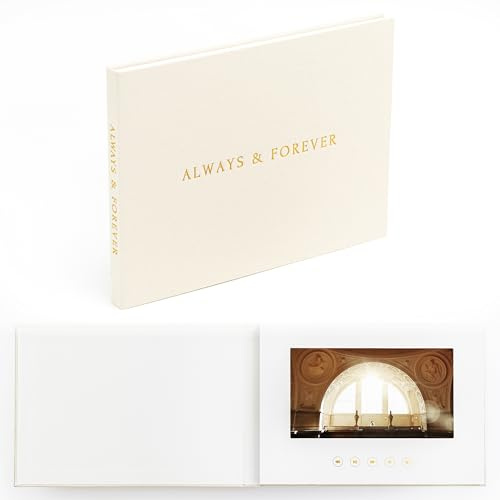 The Motion Books (ALWAYS & FOREVER - GOLD FOIL) | Luxury Linen Bound Video Book | Foil stamping | Up to 3 hours of video, 7” IPS Display, 4GB of memory & Rechargeable Battery